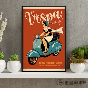 Vespa Vintage pubblicità Poster retrò viaggio italiano arte digitale stampabile Download immediato Home Decor Bar collezionismo stampa nostalgica