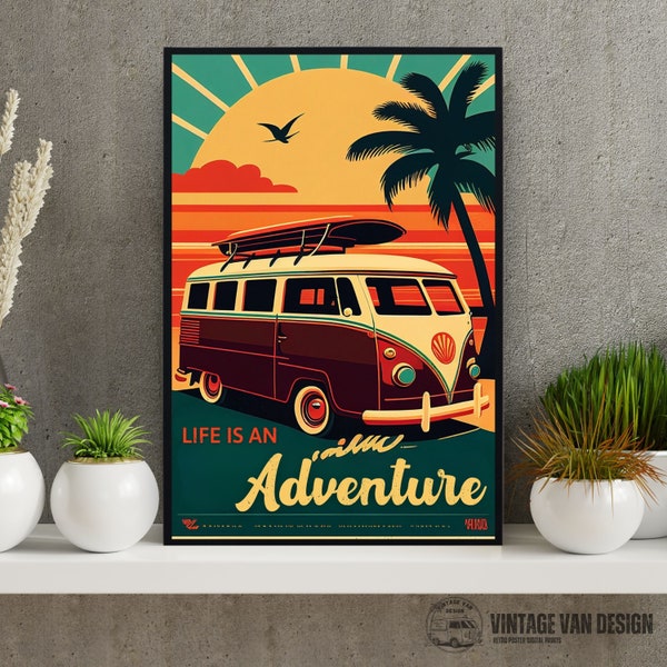 Volkswagen Van Vintage Advertisement Poster Retro Travel Digital Art Printable Instant Download Home Decor Bar Collectible Nostalgic Print