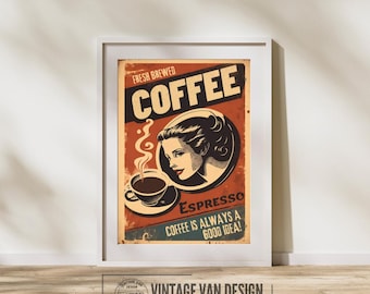 Póster de café vintage – Impresión de anuncio de café retro – Arte mural de descarga digital