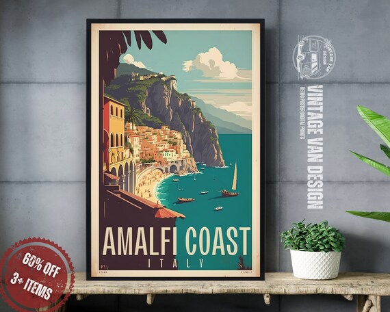 Vintage Amalfi Coast Poster: Retro Italian Art Print (Digital Download)