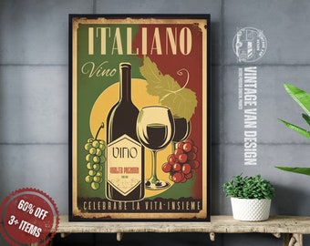 Vintage Italian Wine Poster: Retro Kitchen Decor (Digital Printable)