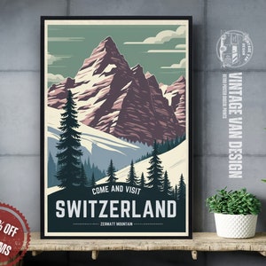 Vintage Schweiz Werbeplakat I Retro Berg Reisen Digital Art Print I Landschaft und Natur Dekor Wandkunst-Digital druckbare Kunst