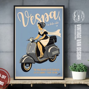 Vespa Vintage Advertisement Poster Retro Italian Travel Digital Art Printable Instant Download Home Decor Bar Italy  Nostalgic Scooter Print