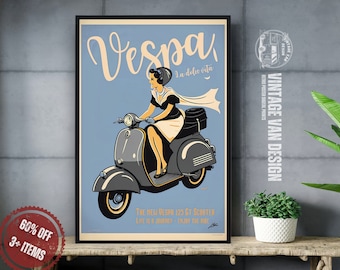 Vintage Vespa Poster: Retro Italian Scooter Travel Art (Digital Download)