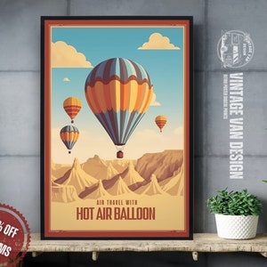 Retro Hot Air Balloon Travel Poster: Vintage Aviation Print (Digital Download)