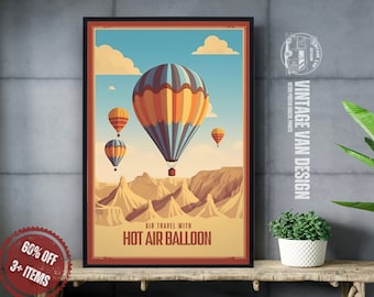 Retro Hot Air Balloon Travel Poster: Vintage Aviation Print (Digital Download)