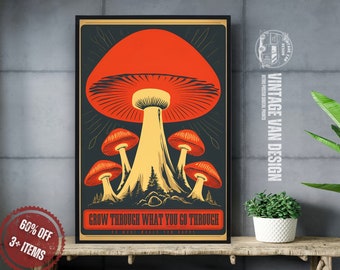 Groovy Mushroom Vintage Poster, Funky 70s Decor (Digital Printable Art)