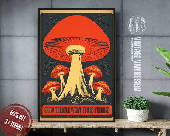 Groovy Mushroom Vintage Poster, Funky 70s Decor (digital Printable 