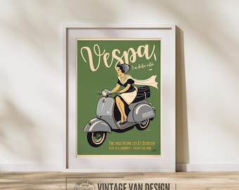 Vintage Vespa Poster – Retro Italian Scooter Print – Digital Download Wall Art