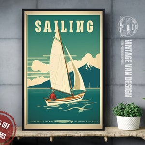 Retro Sailing Boat Print: Vintage Nautical Travel Poster (Digital Download)