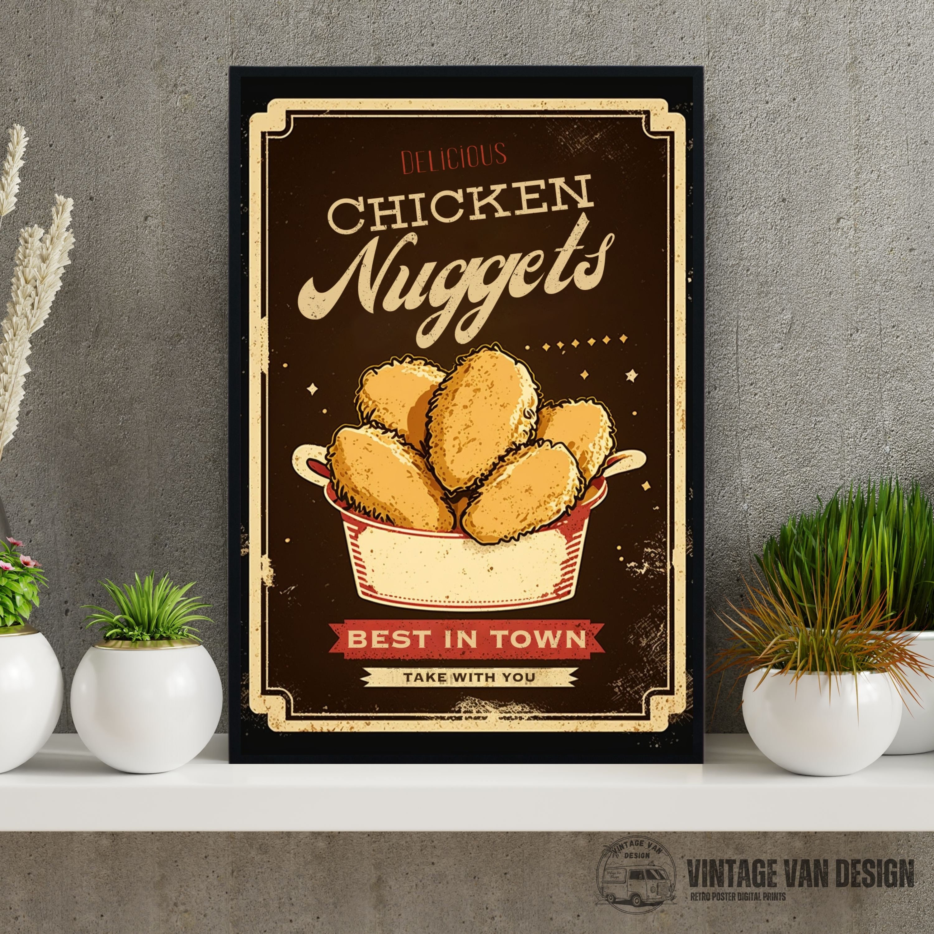 Vintage Chicken Nuggets Advertisement Poster: Retro Kitchen Art