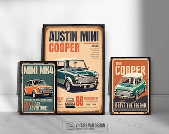 Mini Morris Car Prints: Retro British Travel Poster Set (Digital Download)