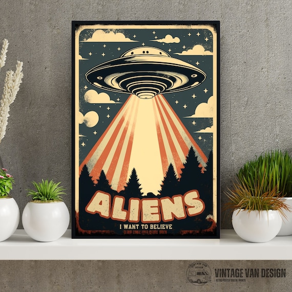 Retro Alien UFO Poster: Vintage Space Art Print (Digital Download)