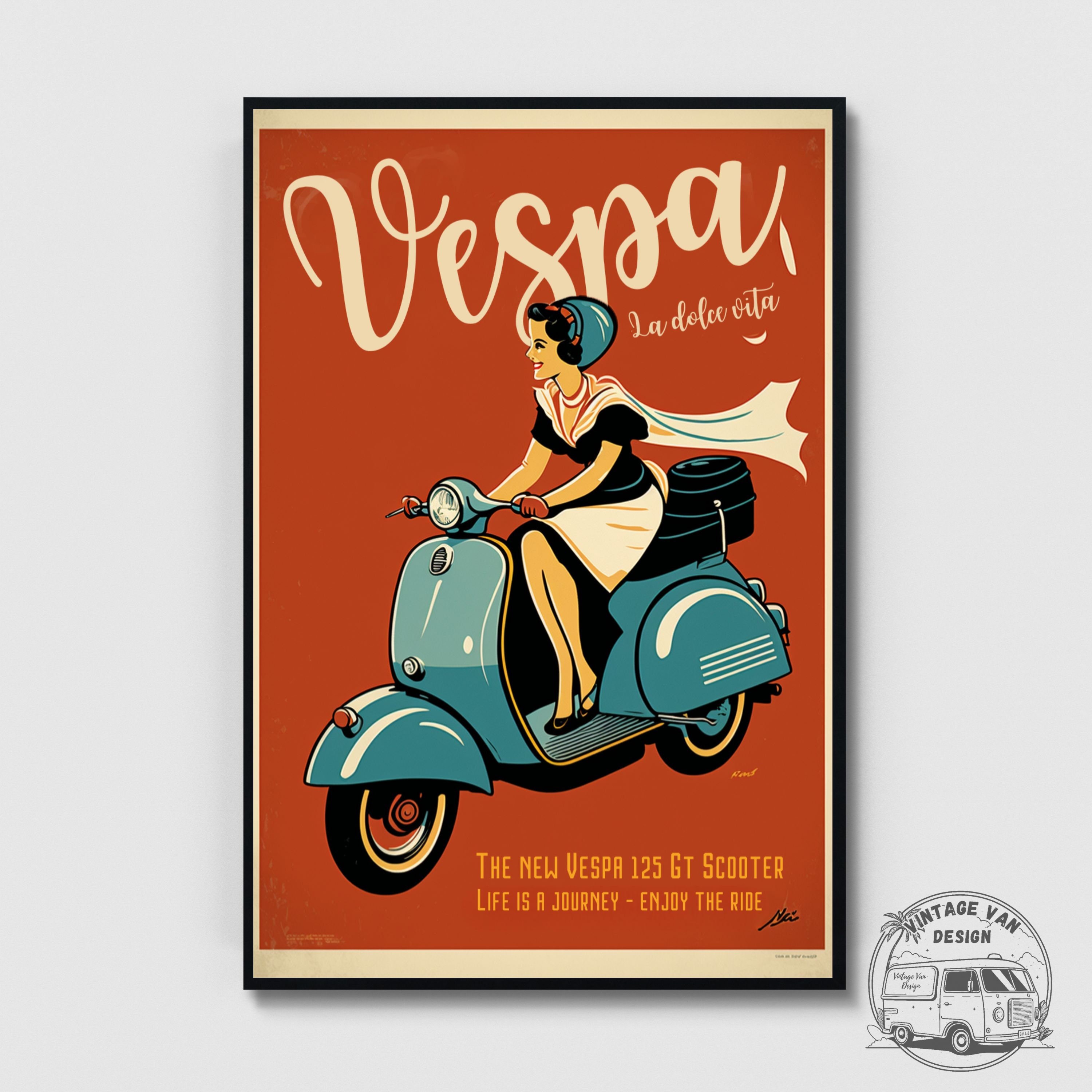 ciao bella vespa poster print for glass frame vintage art Italy painting