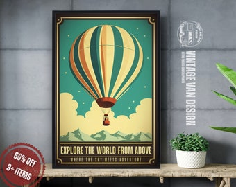 Retro Hot Air Balloon Travel Poster: Vintage Aviation Print (Digital Download)