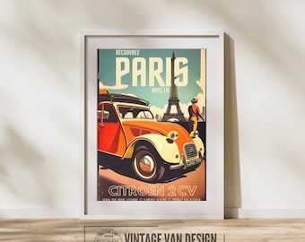 シトロエン 2CV ポスター、ブルー：アートプリント（A2、A1、またはA0