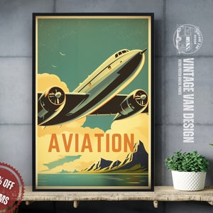 Retro Aviation Advertisement Print I Vintage Flying Travel Poster I Printable Plane wall art for pilot - Nostalgic Digital Download