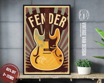 Fender Guitar Poster: Retro Rock and Roll Advertisement (Digital Download)