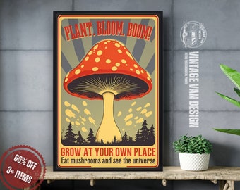 Groovy Mushroom Vintage Poster: 70s Retro Wall Art (Digital Download)