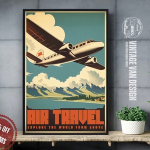 Impresión de anuncio de aviación retro I Cartel de viaje volador vintage I Arte de pared de avión imprimible para piloto - Descarga digital nostálgica