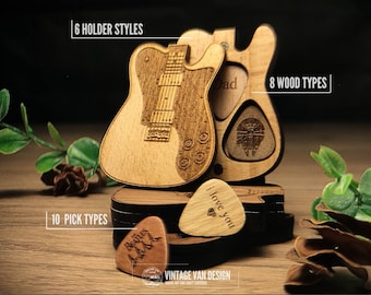 Unique Personalized Guitar Picks with a Magnetic Pick Holder Box for Christmas, Anniversary gift, Birthday gift, Fathers Day Gift