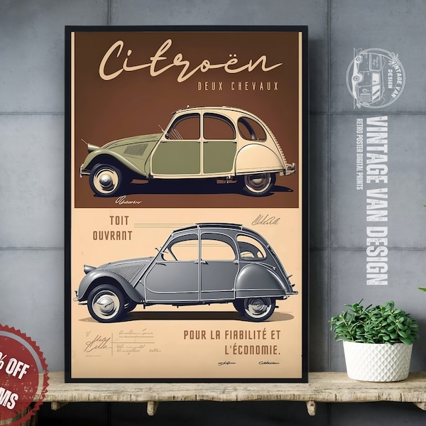 Citroen 2CV Vintage Werbung Frankreich Poster Retro Reise Paris Digital Art Printable Instant Download Home Decor Auto Nostalgischer Druck