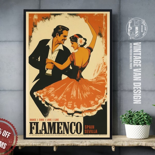 vintage Espagnol Flamenco Print I Rétro Espagne Affiche de voyage I Danseurs de flamenco espagnols Décoration murale - Art imprimable numérique