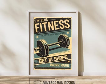 Vintage Gym Ad Poster – Retro Fitness Print – Digital Download Wall Art