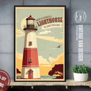 Retro Lighthouse Advertisement Print I Vintage Lighthouse Travel Poster I Imprimible Arte de pared náutica para capitán Nostálgico Descarga digital