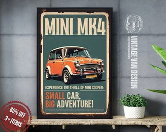 Retro Mini Cooper MK4 Poster: British Car Travel Print (Digital Download)