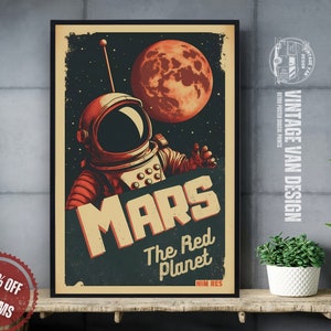 Marte Retro Publicidad Impresión I Vintage Space Travel Poster I Arte de la pared espacial I Marte - El Planeta Rojo - Arte imprimible digital para la habitación de los niños