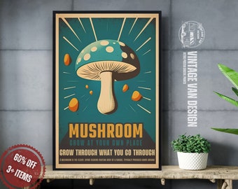 Retro Mushroom Advertisement Poster | 70s Funky Wall Art (Digital Download)