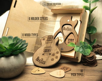 Unique Personalized Guitar Picks with a Magnetic Pick Holder Box for Christmas, Anniversary gift, Birthday gift, Fathers Day Gift