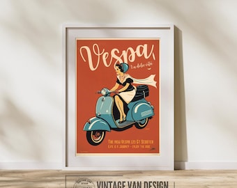 Vintage Vespa Ad Poster – Retro Italian Scooter Print – Digital Download Wall Art