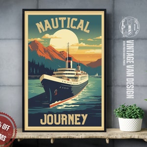 Retro Dampfschiff Werbung I Vintage Kreuzfahrt Schiff Reise Poster I Druckbare Maritime Wandkunst für Kapitän Nostalgisch Digitaler Download