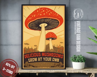 Retro Mushroom Print | 70s Wall Art (Digital Download)