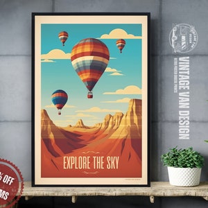 Retro Hot Air Balloon Travel Poster: Vintage Aviation Print (Digital Download)