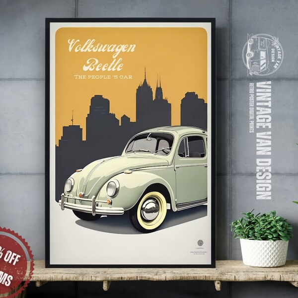 Volkswagen Beetle Vintage Advertisement Poster Retro German Travel Digital Art Printable Instant Download Home Decor Germany VW Car Print