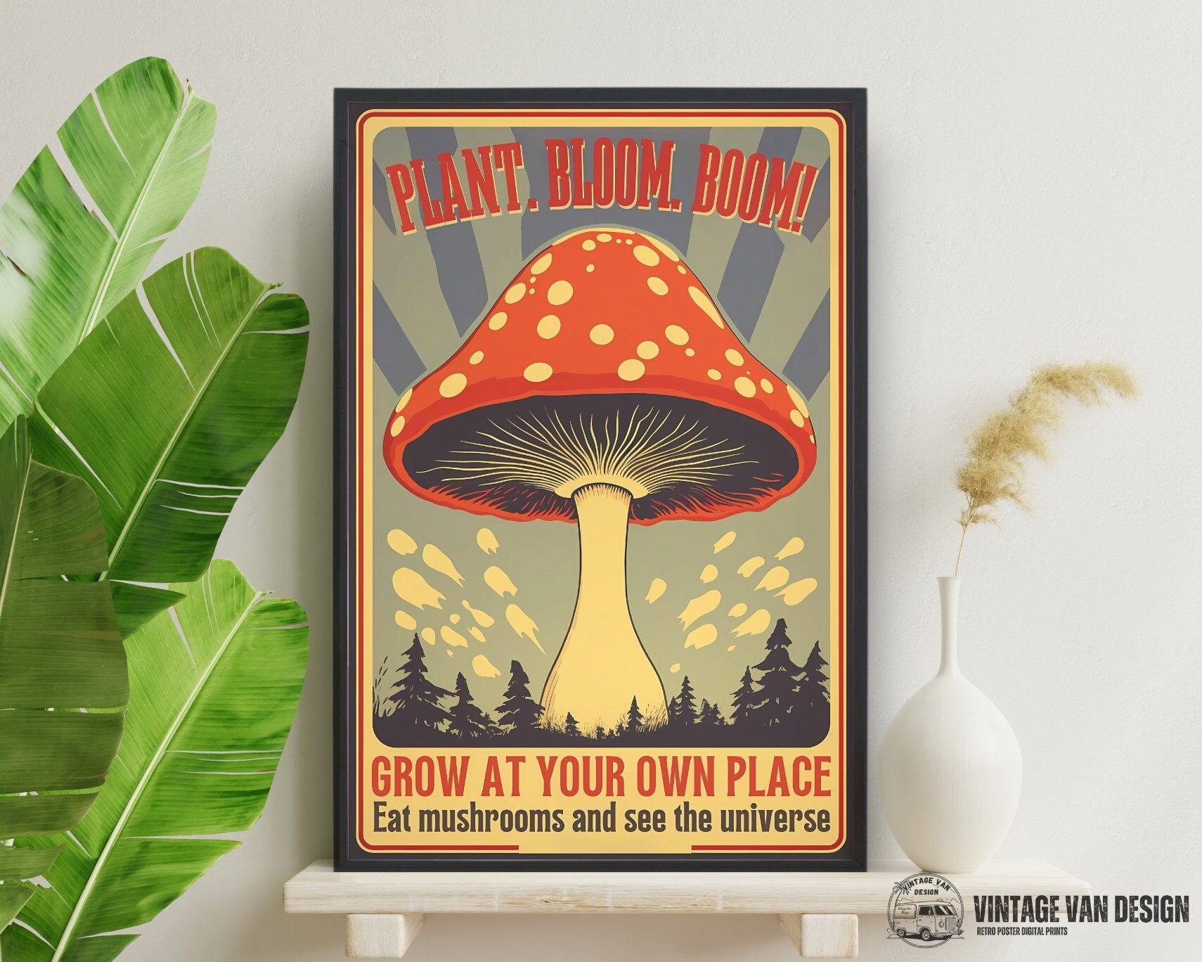 Groovy Mushroom Vintage Poster: 70s Retro Wall Art (digital 