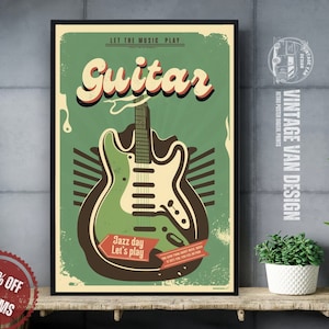 Retro Electric Guitar Print: Vintage Rock and Roll Poster (Digital Download)