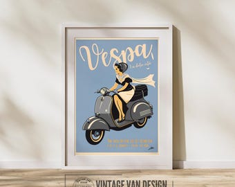 Vintage Vespa Poster – Retro Italian Scooter Print – Digital Download Art