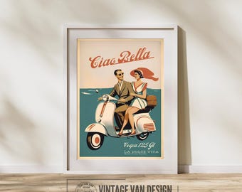 Retro Vespa Scooter Print Digital Download – Vintage Italian Poster Art