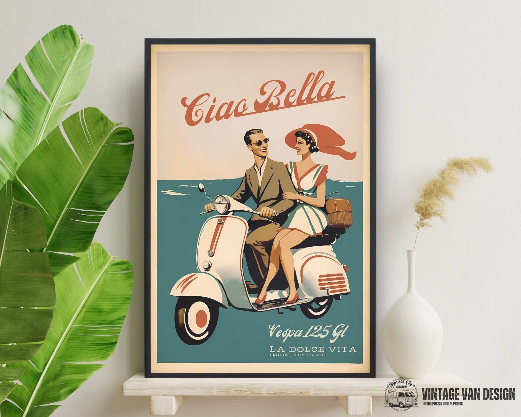 Vespa Vintage Advertisement Poster Retro Italian Travel