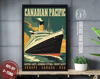 Póster retro de viaje en barco de vapor: Arte náutico vintage (descarga digital)