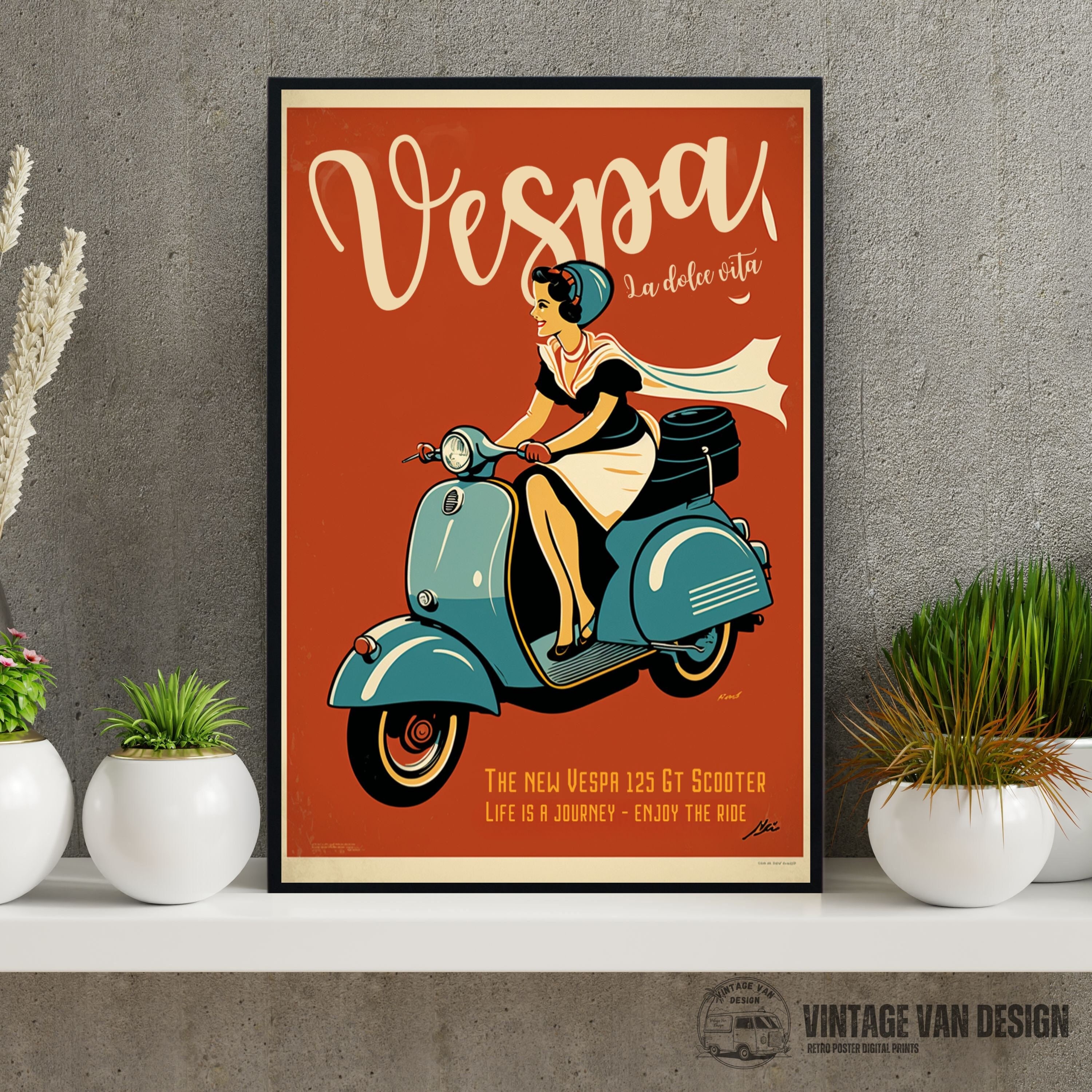 Vespa Vintage Advertisement Poster Retro Italian Travel Etsy
