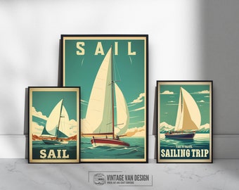 Vintage Sailing Boat Prints: Retro Nautical Wall Art (Digital Download)