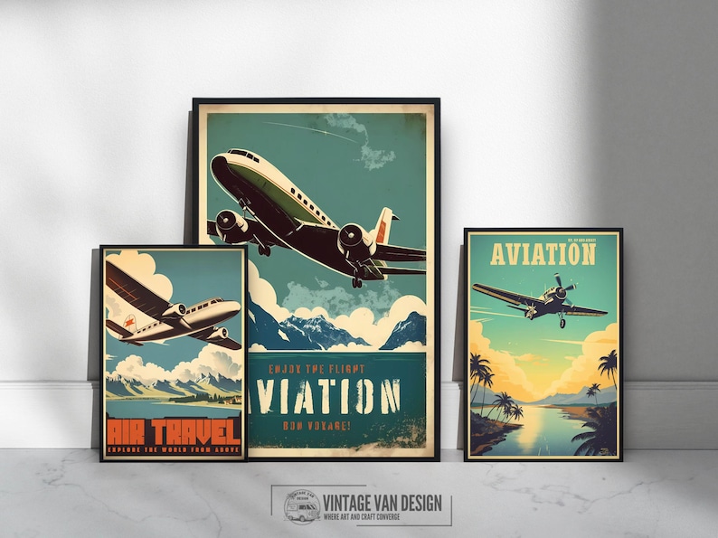 Retro Aviation Prints: Vintage Aeroplane Poster Set (digital Download ...