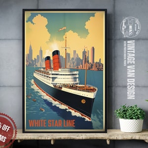 Retro Dampfer Werbung Druck I Vintages Kreuzfahrtschiff Reise Poster I Druckbare Nautische Wandkunst für Kapitän Nostalgische Digital Download