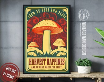 Groovy Mushroom Vintage Poster | 70s Retro Wall Art (Digital Download)