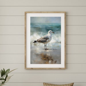 Seagull Oil Painting Digital Art Download Beach House Wall Art Coastal Decor Instant Download Seagull Print Ocean Printable Wall Art
